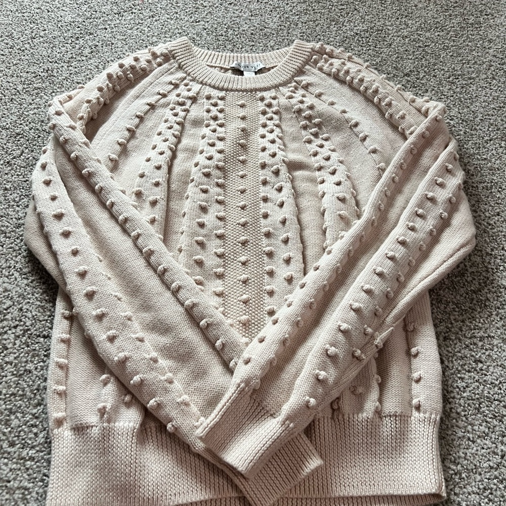 Amour Vert cream Crew Neck Sweater with Textured Details pit 2 pit 20.